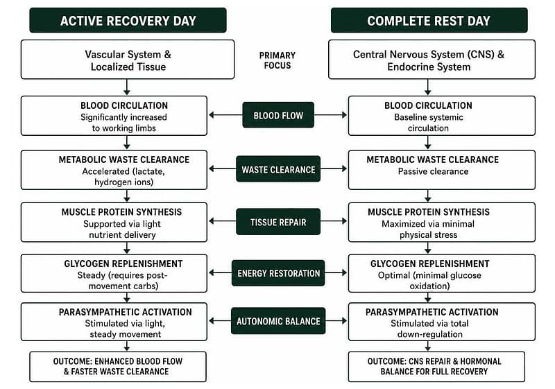 Active recovery vs rest day physiological pathways comparing central nervous system repair and vascular waste clearance